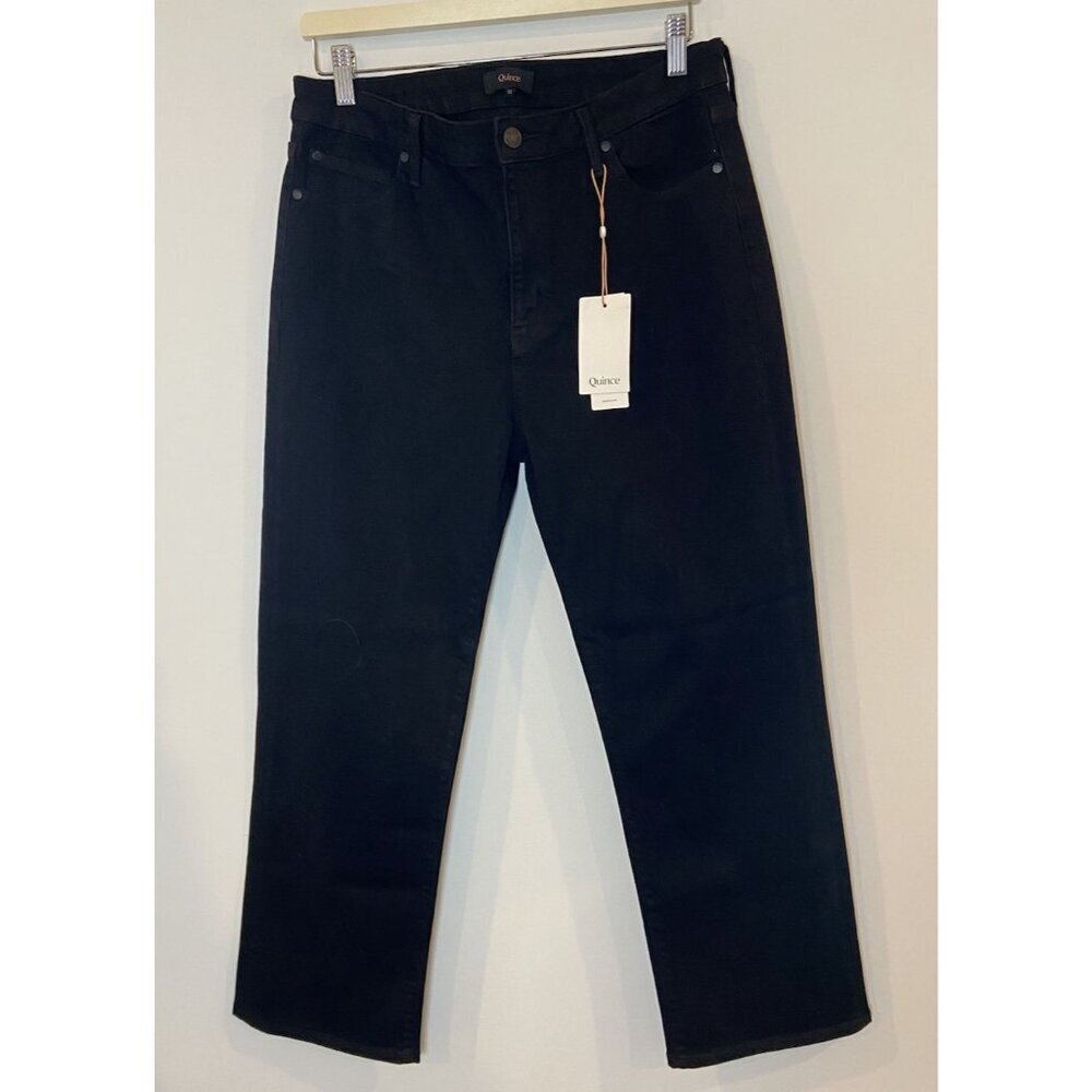 NWT Quince High Rise Straight Jeans Black Size 32 New